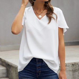 White shirt V-neck light flowy blouse top